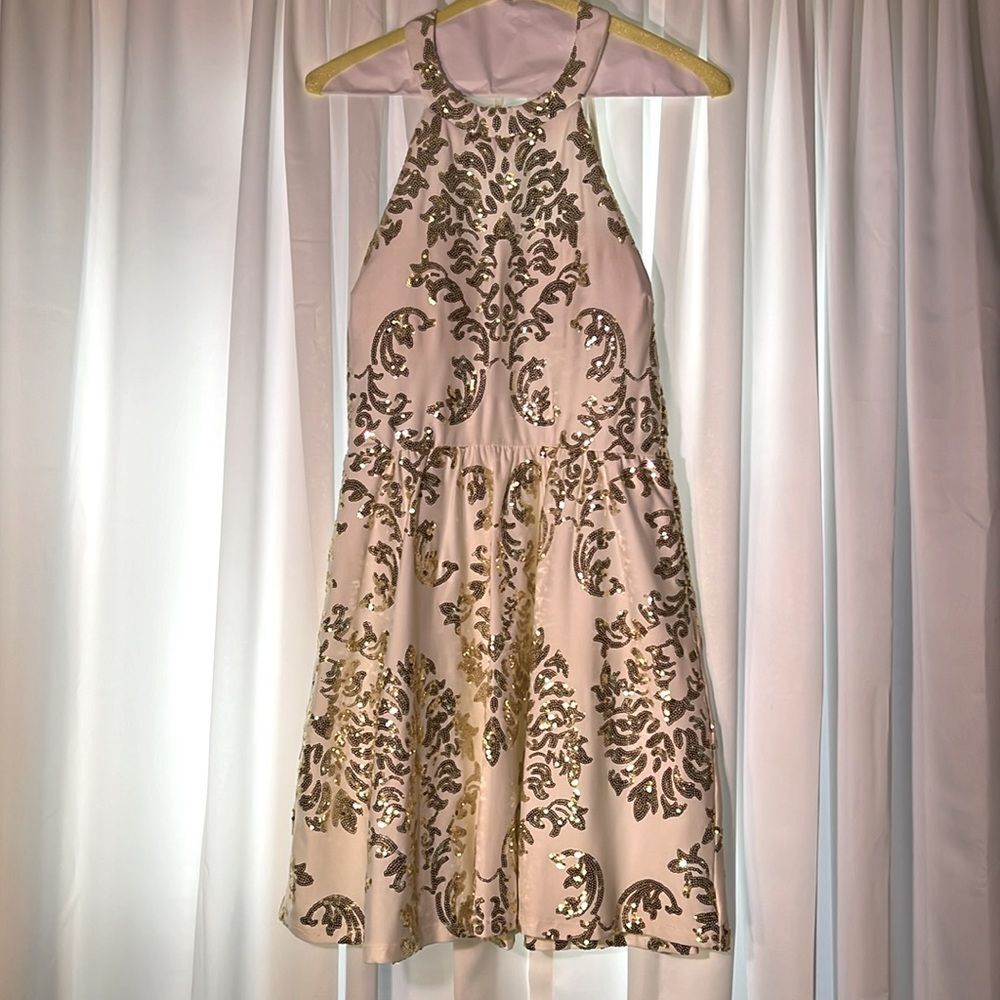 B. Darlin Gold & White Formal Dress